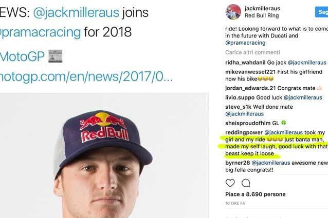Il post di Miller su Instagram: il commento di Redding è al vetriolo