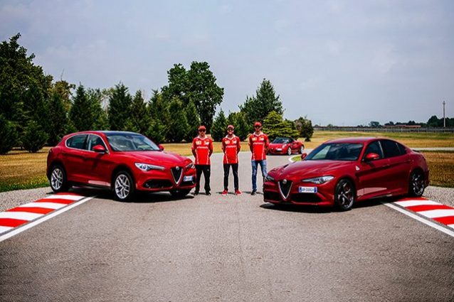 alfa-romeo-giulia-quadrifoglio-vettel-raikkonen-giovinazzi