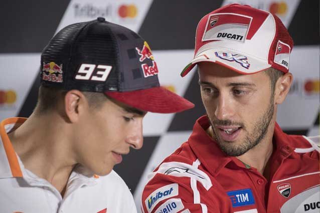 Andrea Dovizioso e Marc Marquez durante la conferenza stampa a Misano / GettyImages