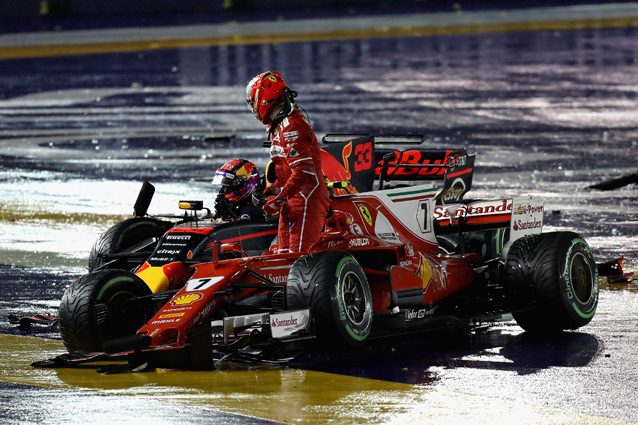 Max Verstappen e Kimi Raikkonen dopo l’incidente al via – Getty Images