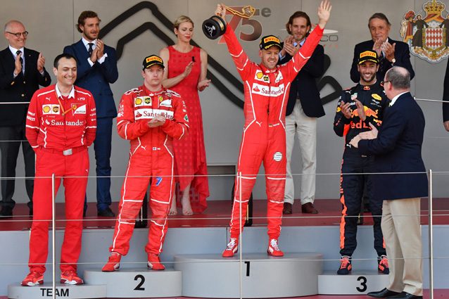 I due piloti della Ferrari sul podio del GP di Monaco – Getty images