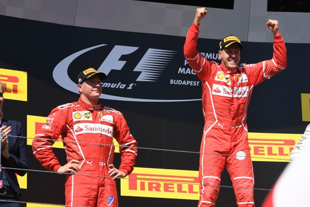 Vettel e Raikkonen festeggiano la doppietta in Ungheria – Getty images