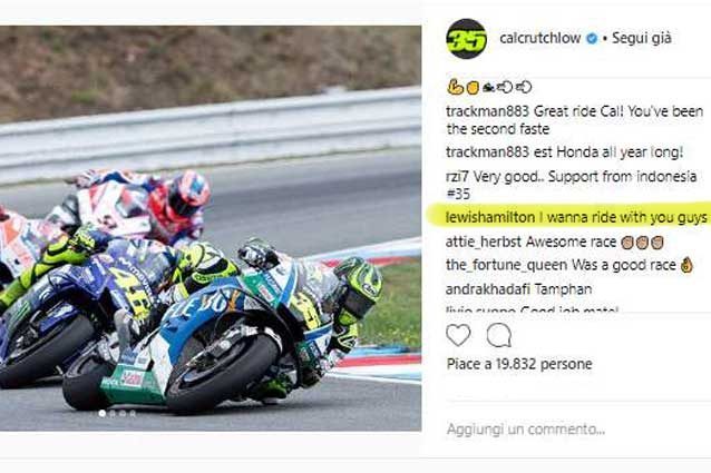 Hamilton risponde al post di Cal Crutchlow / Instagram