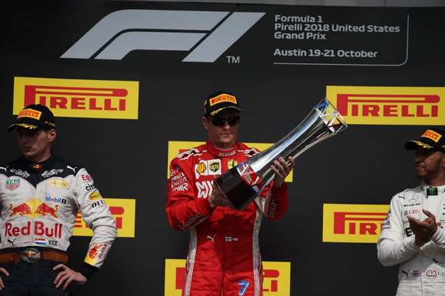 Kimi Raikkonen festeggia la vittoria nel Gran Premio degli Stati Uniti – LaPresse