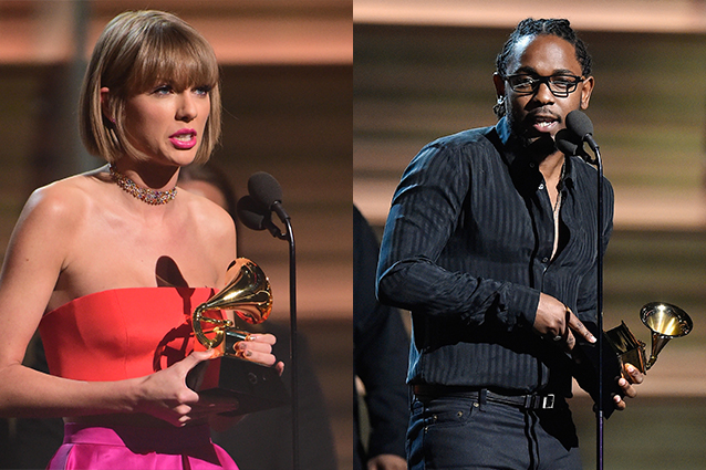 Taylor Swift e Kendrick Lamar ai Grammy Awards 2016 (Foto Getty)