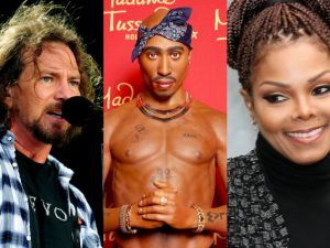 Da sinistra: Eddie Vedder dei Pearl Jam, Tupac Shakur e Janet Jackson