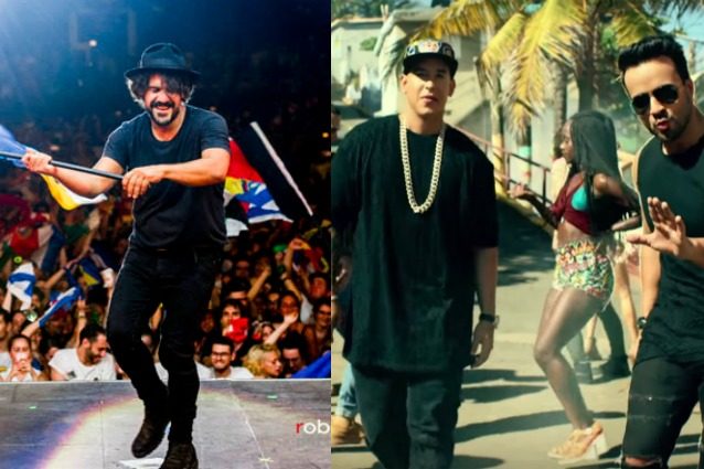 Mannarino (foto di Roberto Panucci) e Luis Fonsi e Daddy Yankee (screen dal video di Despacito)