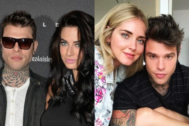 Coppie a confronto: a sinistra Fedez con l'ex Giulia Valentina, a destra con Chiara Ferragni