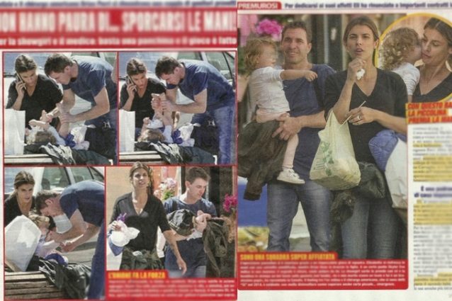 Elisabetta Canalis mamma disperata, il cambio pannolino a Skyler Eva avviene per strada