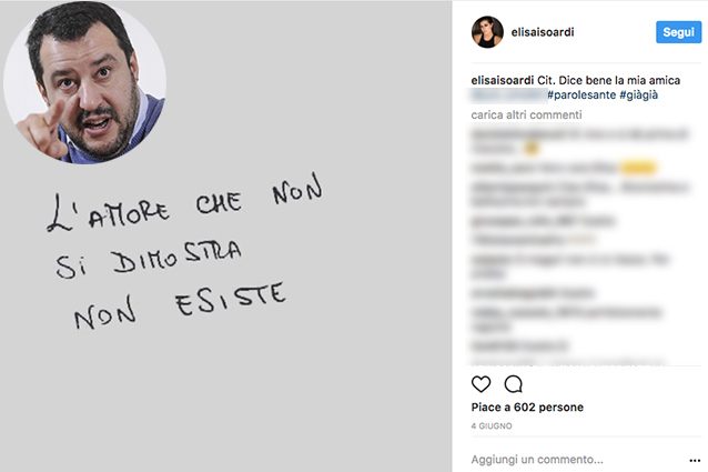 "L'amore che non si dimostra, non esiste", la frase della Isoardi e la foto con Salvini cancellata