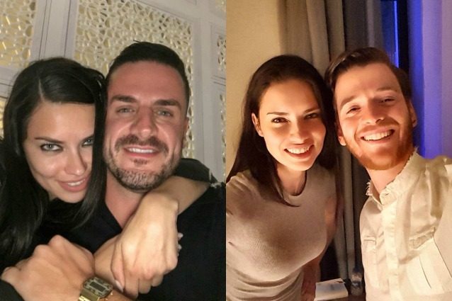 A sinistra, Adriana Lima con l'amico Miltiadis Kastanis. A destra, la modella con il fidanzato Metin Hara