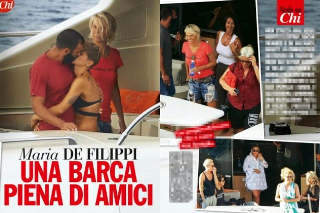 Maria De Filippi in barca con la Amoroso, Emma e il figlio Gabriele, ma manca Costanzo