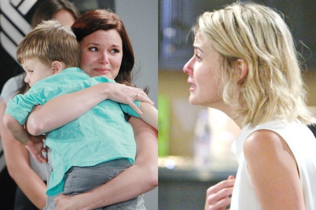 A sinistra Katie e il piccolo Will, a destra Caroline in lacrime