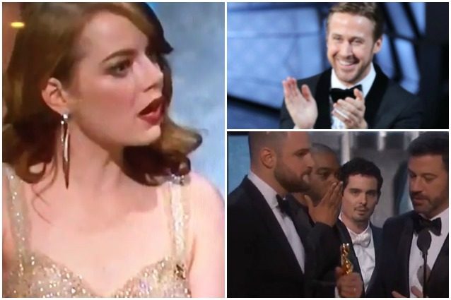 Oscar 2017, le impagabili reazioni delle star di La La Land quando scoprono di non aver vinto