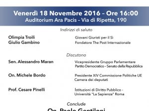 NUOVO ASSETTO ISTITUZIONALE ITALIANO IN EUROPA: DOMANI INIZIATIVA CON MINISTRO GENTILONI