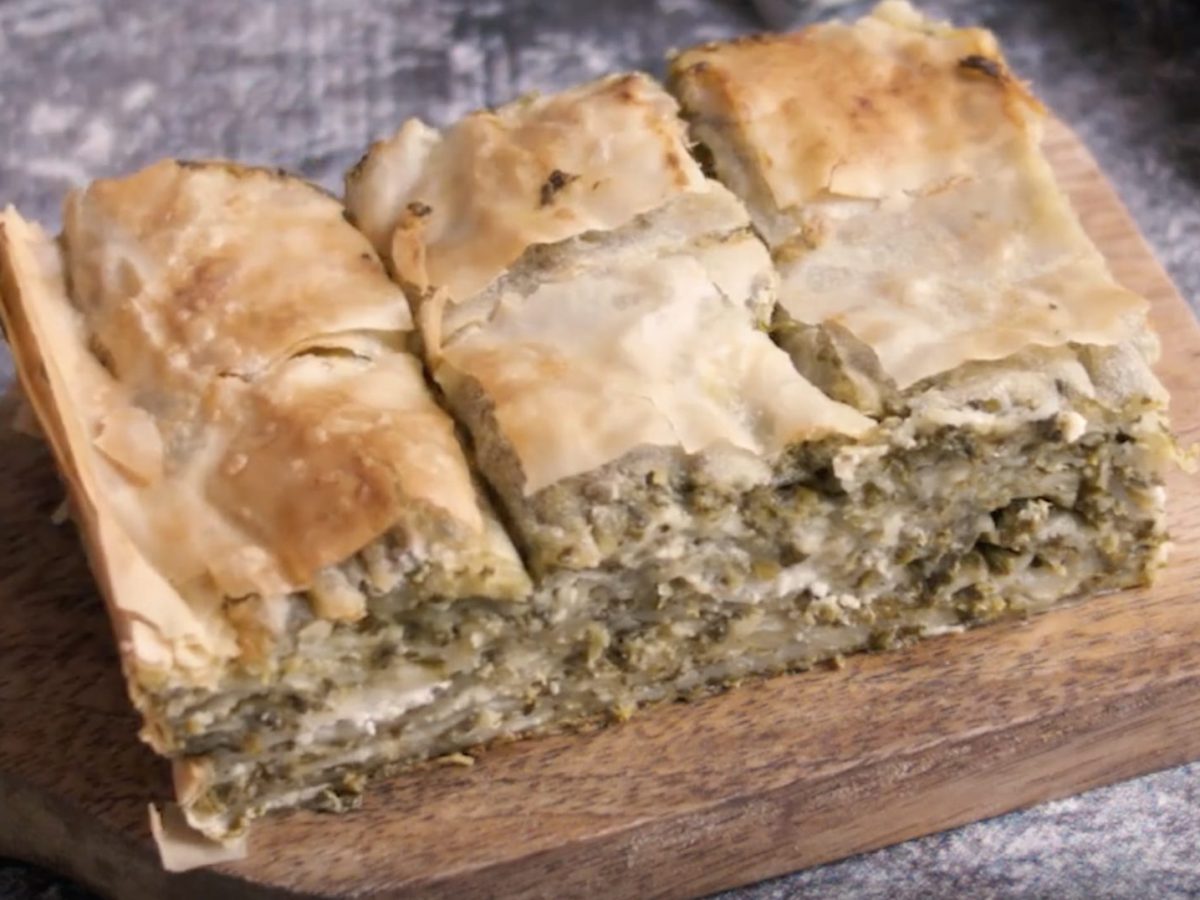 Greek spanakopita pastry with spinach and feta