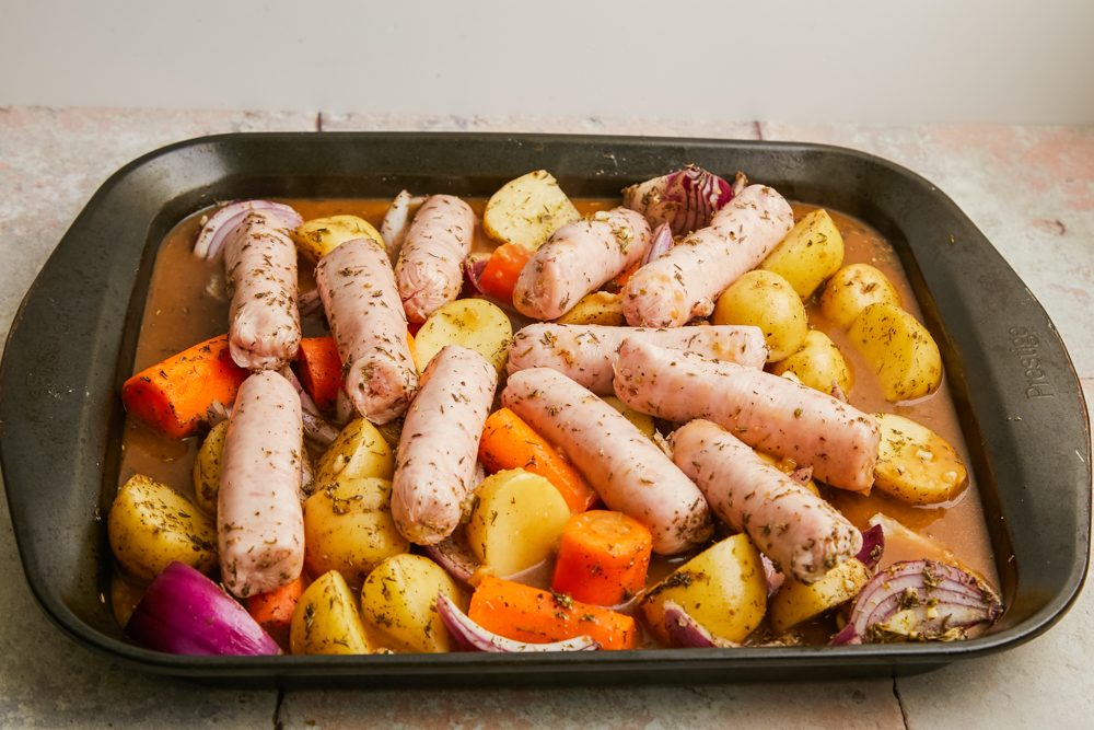 One Pot Potato and Pepper Sausage Bake a tasty meal rich of flavor