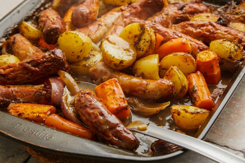 One Pot Potato and Pepper Sausage Bake a tasty meal rich of flavor