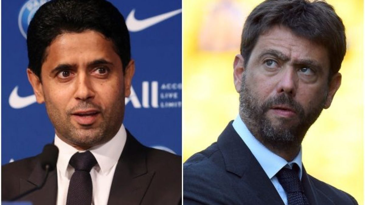 Nasser Al–Khelaifi, presidente dell’Eca, e il numero uno della Juventus, Andrea Agnelli, quest’ultimo fautore del progetto Superlega.