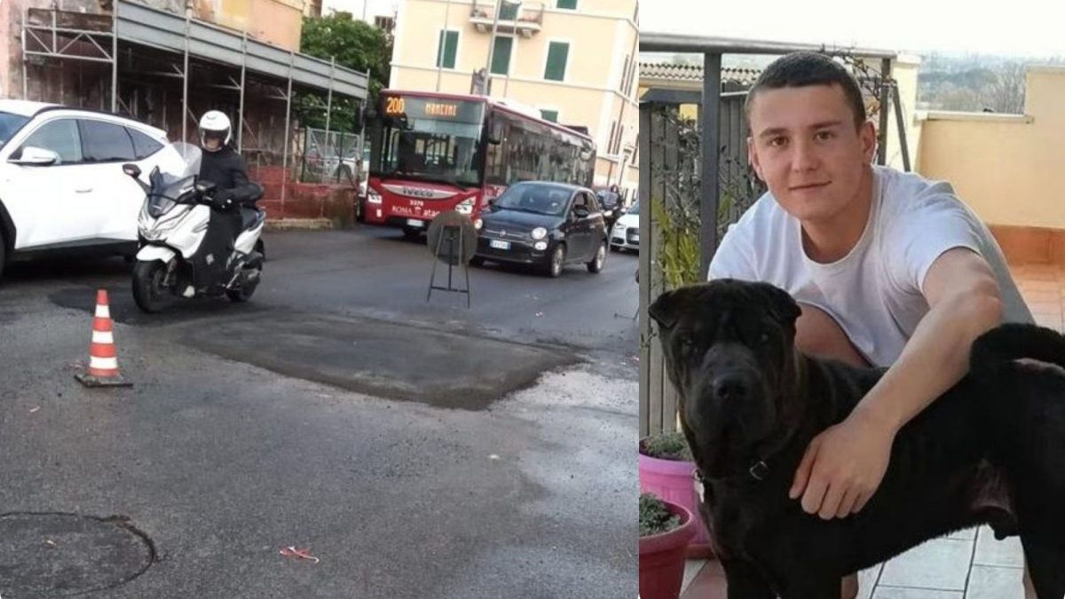 A sinistra la foto della strada prima dei lavori effettuati la sera dopo l’incidente in cui ha perso la vita Leonardo Lamma.