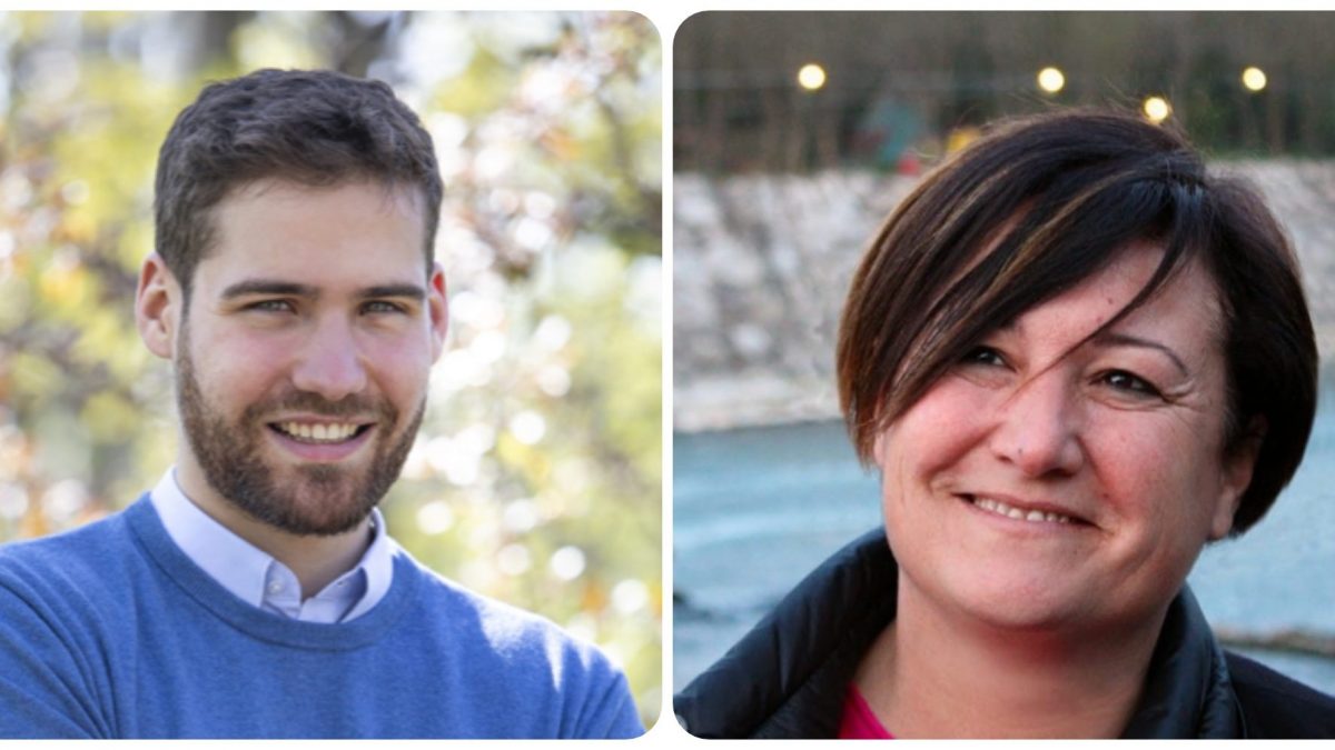 I candidati sindaco Andrea Furegato (sostenuto dal centrosinistra) e Sara Casanova (sindaca uscente, sostenuta dal centrodestra)