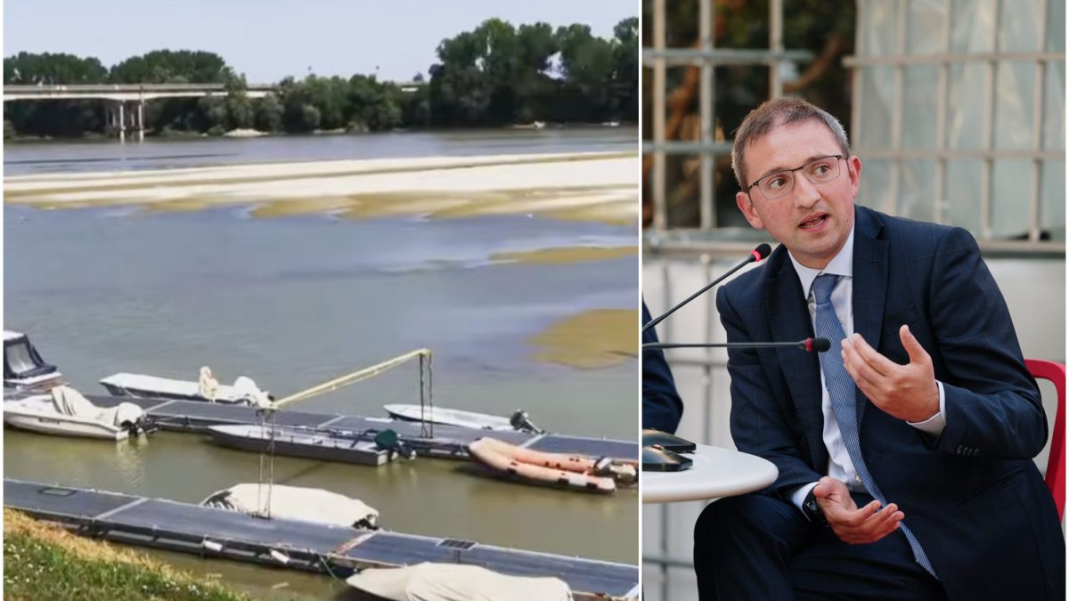 Il fiume Po colpito dalla siccità e Alessandro Russo, vicepresidente di Utilitalia e presidente del gruppo Cap di Assago (foto da Facebook)