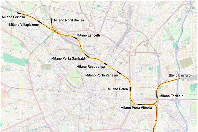 Mappa del passante ferroviario di Milano