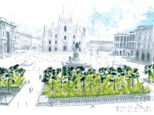Palme e banani in piazza Duomo a Milano: lo sponsor è Starbucks (che apre a breve)
