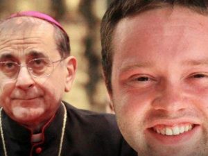 Don Mauro Galli (a destra) e l’arcivescovo di Milano Mario Delpini
