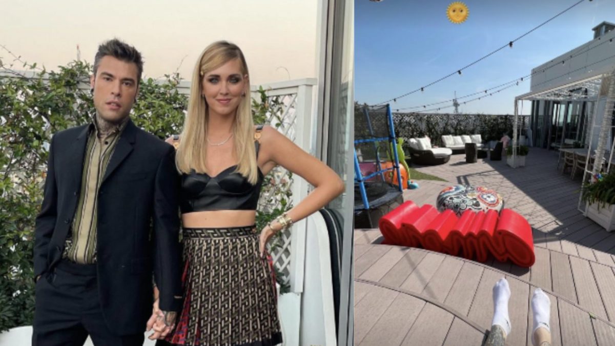 La panchina con la scritta amore sulla terrazza di Chiara Ferragni e Fedez