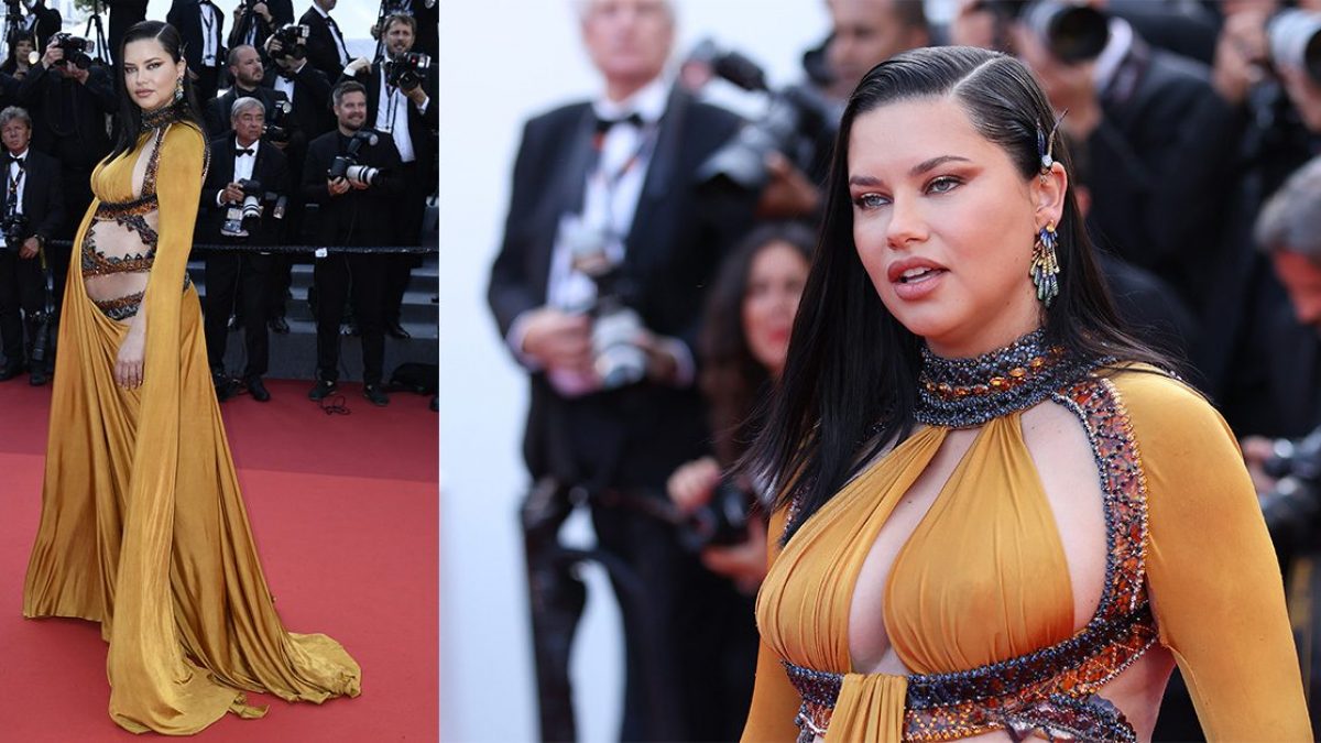 Adriana Lima in vintage Nicolas Jebran, indossa gioielli Boucheron