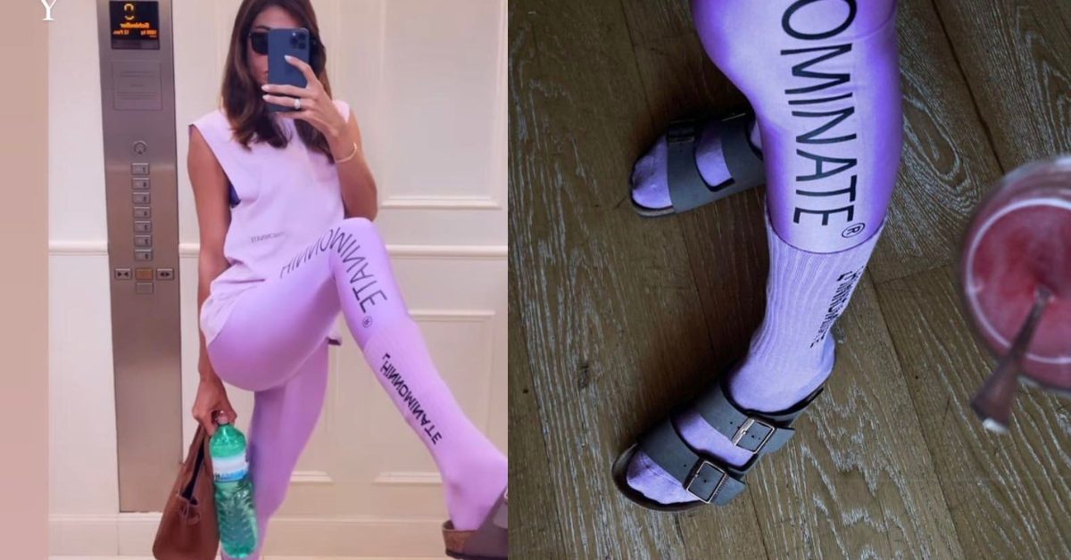 Belén Rodriguez in lilla, coi calzini e le Birkenstock rilancia il trend  più discusso dell'estate