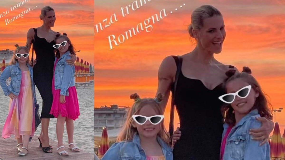 Michelle Hunziker in vacanza con le figlie: Sole e Celeste vestono  coordinate in rosa e denim
