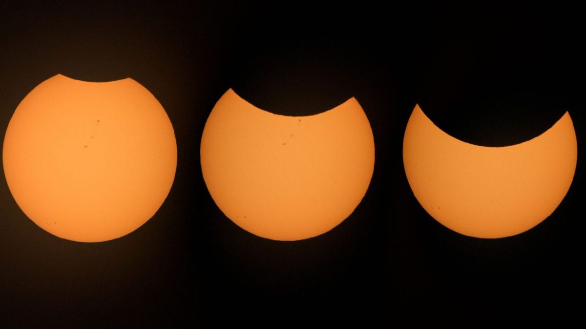 Un’eclissi parziale di Sole in una serie di foto scattate dal Johnson Space Center della NASA a Houston il 21 agosto 2017 / NASA