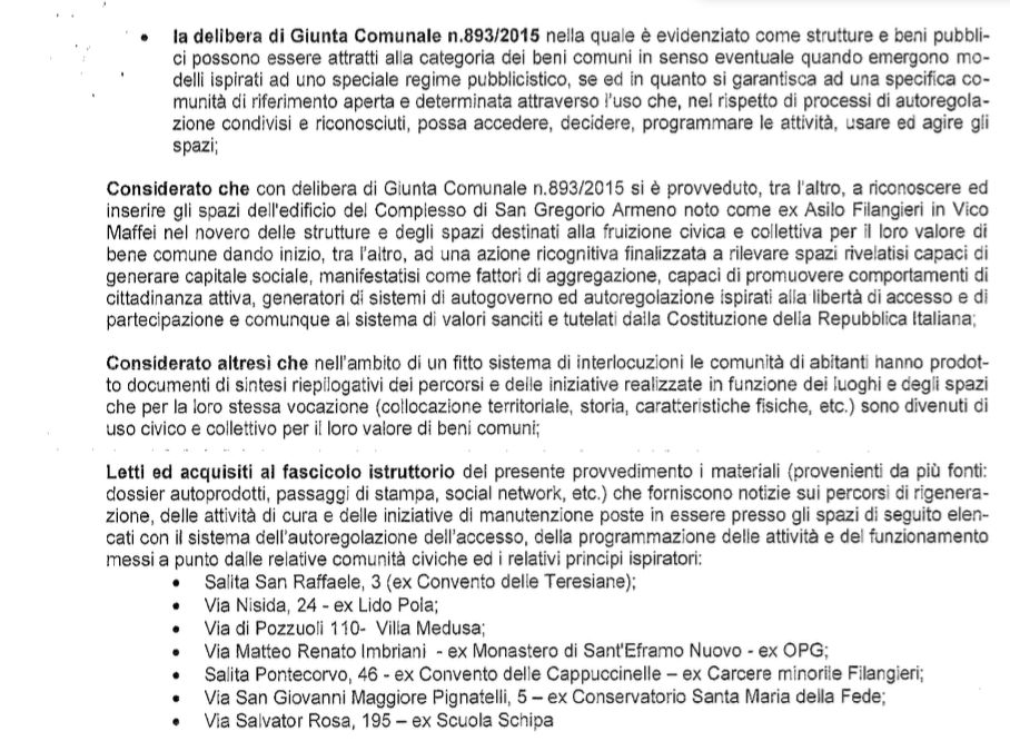 La delibera del Comune di Napoli sulla regolarizzazione degli spazi.