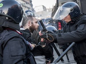 Uno degli attivisti arrestati sabato a Napoli