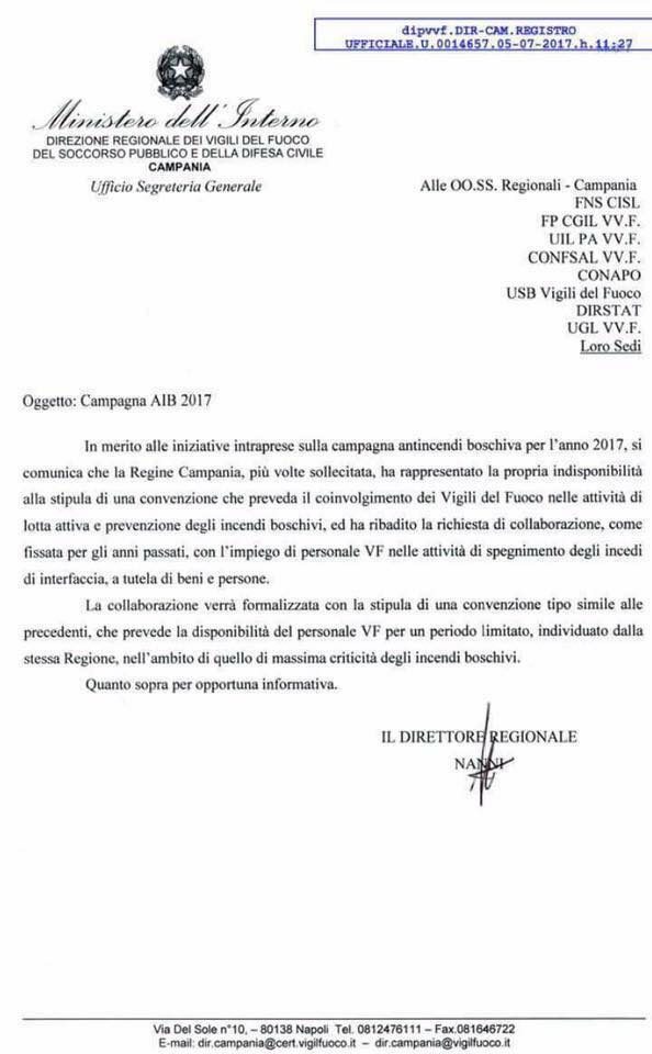 Il fonogramma del ministero dell'Interno