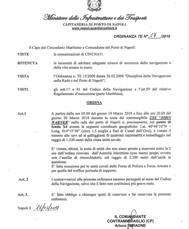 L’ordinanza della Capitaneria di Porto