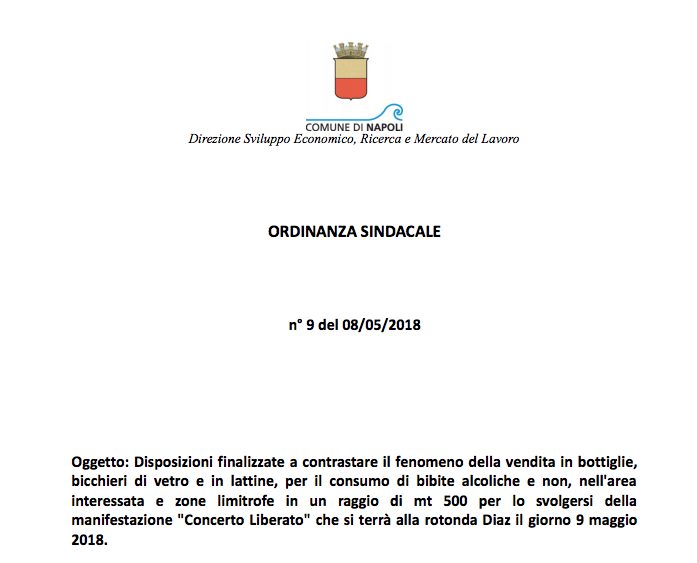 L’ordinanza sindacale per il concerto di LIBERATO