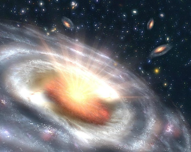 Un buco nero che cresce al centro di una galassia in una rappresentazione artistica della NASA