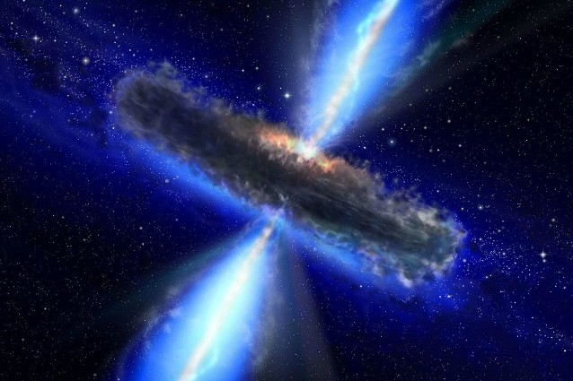 Generazione dei lampi di raggi gamma nella fase in cui il buco nero, appena formato, sta risucchiando il disco di accrescimento (ricostruzione artistica)