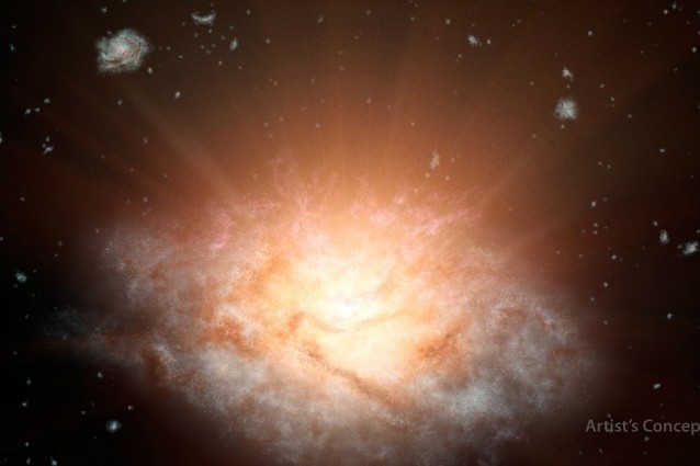Rappresentazione artistica della galassia più luminosa dell'Universo (Image credit: NASA/JPL–Caltech)