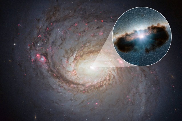 Il buco nero al centro della galassia NGC 1068 con zoom (Credits: NASA/JPL–Caltech)