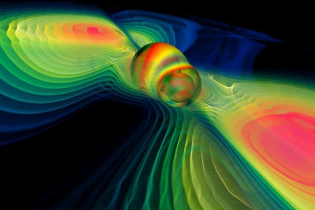 Simulazione della fusione tra due buchi neri (via NASA Blueshift)
