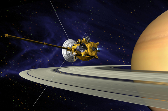 Illustrazione della sonda Cassini che orbita attorno a Saturno – Immagine di NASA