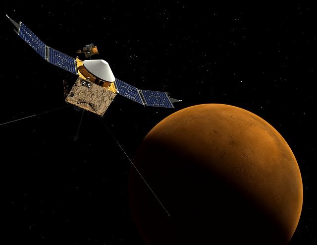 La sonda MAVEN orbita attorno a Marte: illustrazione di NASA https://it.wikipedia.org/wiki/MAVEN