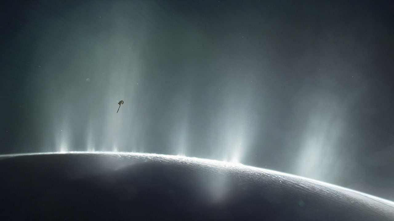 Un'illustrazione del passaggio di Cassini su Encelado: credit NASA