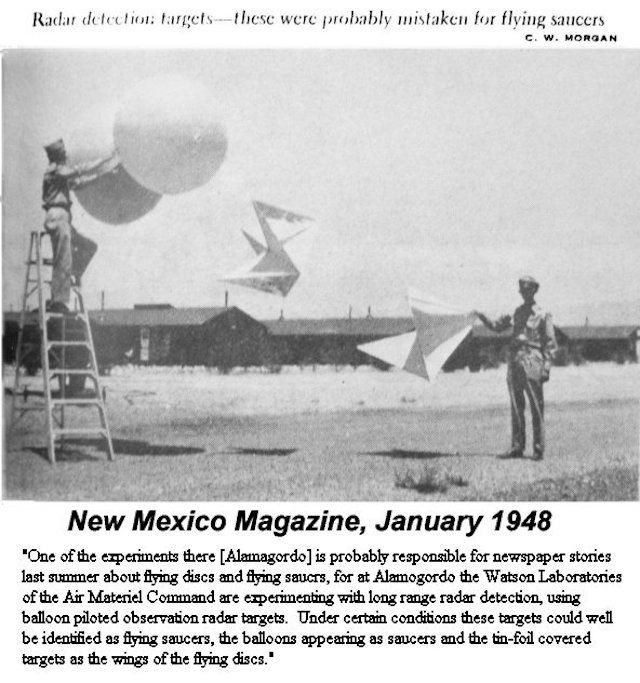 Esempio di palloni sonda che potrebbero essere stati utilizzati durante l'operazione Mogul. Credit: New Mexico Magazine.