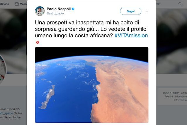 Suggestioni 'spaziali' con Nespoli: dall'Africa all'Italia, la Terra vista dall'astronauta