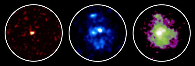 I dati raccolti con i vari strumenti puntati sulle galassie. Credit: ALMA (ESO/NAOJ/NRAO), NASA/ESA Hubble Space Telescope, Tadaki et al.